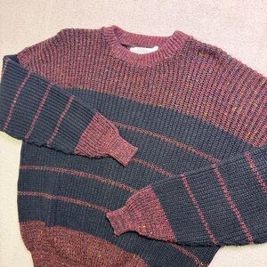 Vintage 90s Royal Knight Sweater Men’s L Colorblock Stripe Chunky Knit Preppy